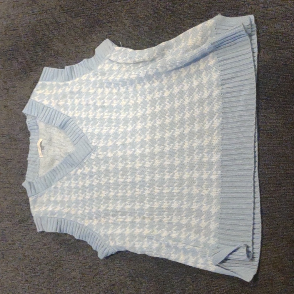 Houndstooth sweater vest fall autumn winter cozy blue white 2000s Y2K size small